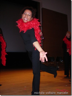 Michèle Voltaire Marcelin performing in The Vagina Monologues